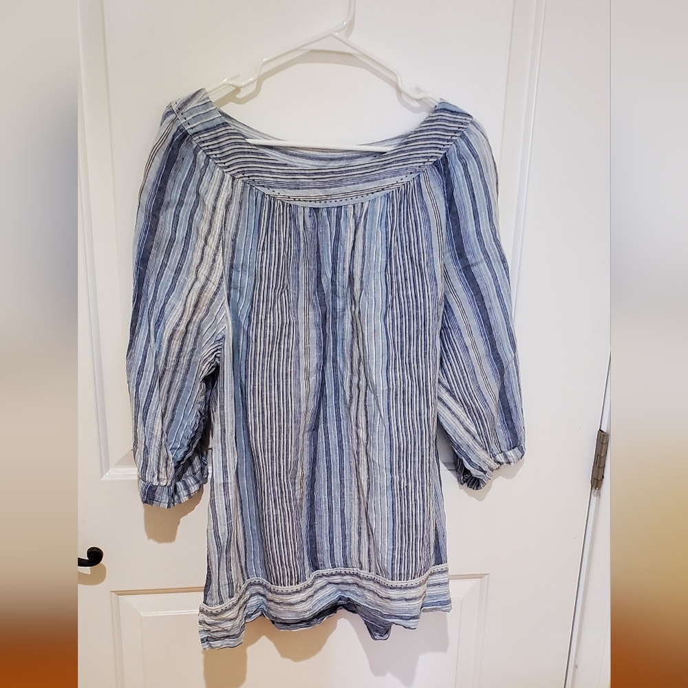 Lands' End Blue and White Puff Sleeve Tunic